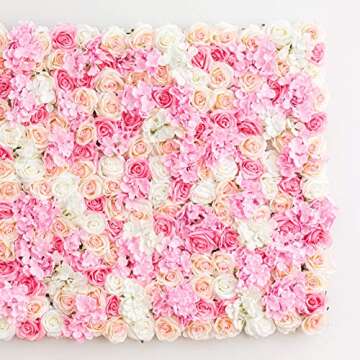 Flowers Wall Panel 3D Flower Wall Decor 4 PCs (11 sqft) Silk Flowers for Wedding Backdrop, Event Decor, Bridal Shower, Baby Girls Room, Nursery, Rose Wall, Pink Room Decor (Premium Flowers Panel)