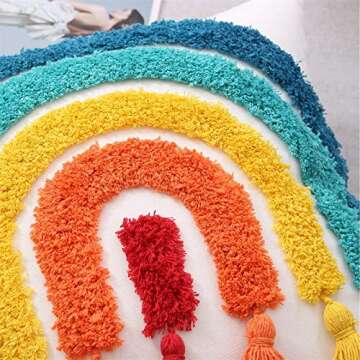 Abrotain Boho Colorful Decorative Throw Pillow Cover Rainbow Tufted Kids Pillowcase with Tassels for Couch Pillow Covers Sofa Bedroom Living Room Playroom Couch Sofa Home Decor