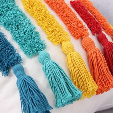 Abrotain Boho Colorful Decorative Throw Pillow Cover Rainbow Tufted Kids Pillowcase with Tassels for Couch Pillow Covers Sofa Bedroom Living Room Playroom Couch Sofa Home Decor