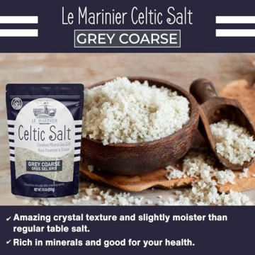 Le Marinier French Sea Salt Grey Coarse, 1.1lb - 18oz. Mineral Rich 100% Natural and Unrefined Sea Salt Organic Mineral Coarse. Hand Harvested Mineral Salt, Sel Gris (1.1lb Grey Coarse)