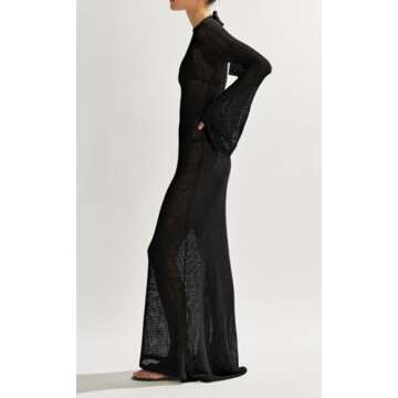 Saodimallsu Womens Crochet Cover Ups Long Sleeve Sexy Mesh Backless Knit Swimsuit Coverup Beach Maxi...