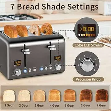 SEEDEEM 4 Slice Toaster with Color LCD & 7 Settings
