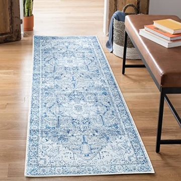 Bloom Rugs Washable Non-Slip 10 ft Runner - Blue/Gray Traditional Runner for Entryway, Hallway, Bath...
