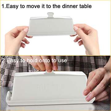 Butter Dish with Lid,WERTIOO Butter Dish With Lid for Countertop,7.6" x 3.3" Butter Tray,Butter Holder for 1 Stick.Textured Tray Butter Keeper for Non Slip Storage,Ceramic - White