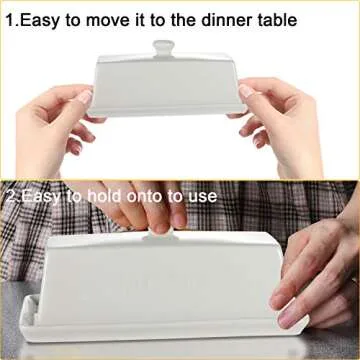 Butter Dish with Lid,WERTIOO Butter Dish With Lid for Countertop,7.6" x 3.3" Butter Tray,Butter Holder for 1 Stick.Textured Tray Butter Keeper for Non Slip Storage,Ceramic - White