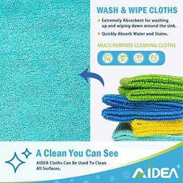 AIDEA Microfiber Cleaning Cloths, 8PK, All Purpose Cleaning Towels, Soft Absorbent Cleaning Rags Kit...