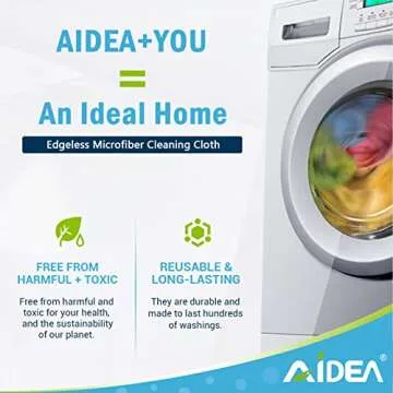 AIDEA Microfiber Cleaning Cloths, 8PK, All Purpose Cleaning Towels, Soft Absorbent Cleaning Rags Kitchen Towels, Lint Free Dusting Cloth for House, Kitchen, Car, Window, 12"×12"