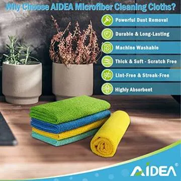 AIDEA Microfiber Cleaning Cloths, 8PK, All Purpose Cleaning Towels, Soft Absorbent Cleaning Rags Kitchen Towels, Lint Free Dusting Cloth for House, Kitchen, Car, Window, 12"×12"