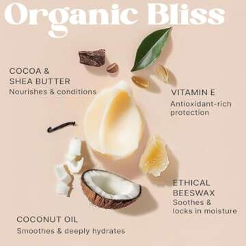 4 Pack Organic Vanilla Bean & Honey Lip Balm - Natural Lip Moisturizer Gifts for Men, Women & Kids