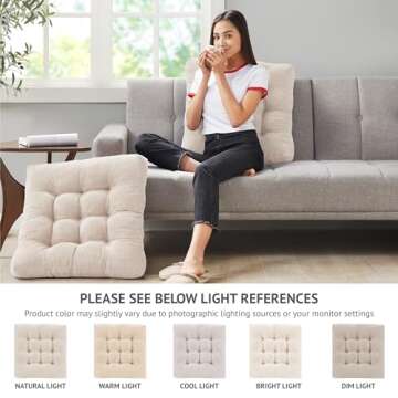 Meditation Floor Pillow Set of 2, Square Large Pillows Seating for Adults, Tufted Corduroy Cushion for Balcony Outdoor Tatami Living Room, Beige, 22x22 Inch
