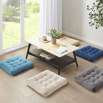 Meditation Floor Pillow Set of 2, Square Large Pillows Seating for Adults, Tufted Corduroy Cushion for Balcony Outdoor Tatami Living Room, Beige, 22x22 Inch