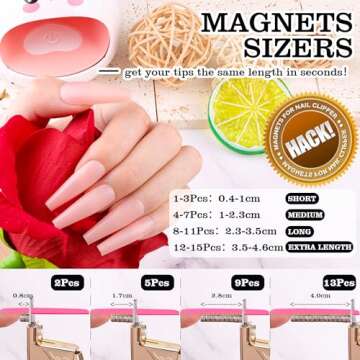 Gold Premium Nail Clippers with Magnets Sizers for Acrylic Nails, Artificial Fake Nail False Nail Tip Cutter Trimmer Manicure Pedicure Sharp Blade Clip Tool for Salon Home Art Beauty