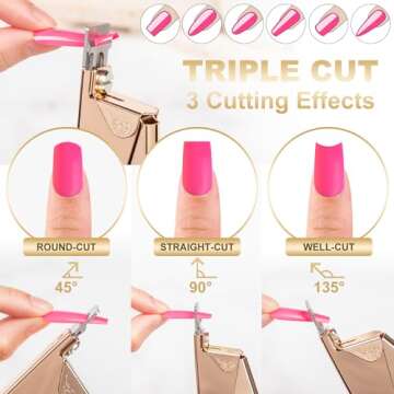 Gold Premium Nail Clippers with Magnets Sizers for Acrylic Nails, Artificial Fake Nail False Nail Tip Cutter Trimmer Manicure Pedicure Sharp Blade Clip Tool for Salon Home Art Beauty