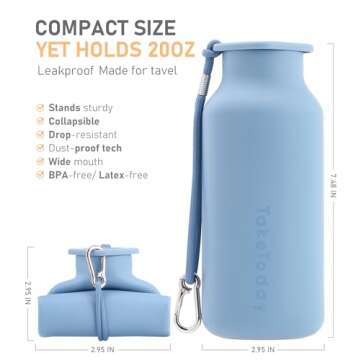 TakeToday Collapsible Water Bottles 20 oz, Leak Proof, BPA Free Foldable Silicone Travel Water Bottl...