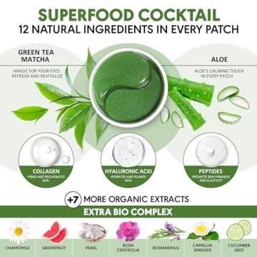 KINPUR ORGANIC COSMETICS Green Tea Under Eye Patches for Wrinkles and Eye Bags - Eye Masks for Dark ...