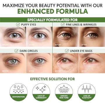 KINPUR ORGANIC COSMETICS Green Tea Under Eye Patches for Wrinkles and Eye Bags - Eye Masks for Dark Circles and Puffiness with Collagen, Hyaluronic Acid - Under Eye Mask for All Skin Types, 30 Pairs