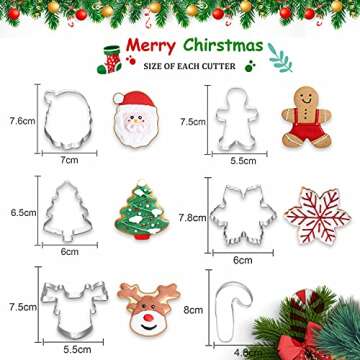 6Pcs Christmas Cookie Cutter Set Stainless Steel with Gingerbread Men,Christmas Tree,Snowflake, Candy Cane,Santa Face and Reindeer Face with Decorating Instructions