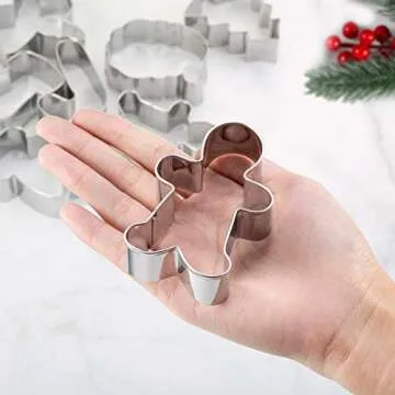 6Pcs Christmas Cookie Cutter Set Stainless Steel with Gingerbread Men,Christmas Tree,Snowflake, Candy Cane,Santa Face and Reindeer Face with Decorating Instructions