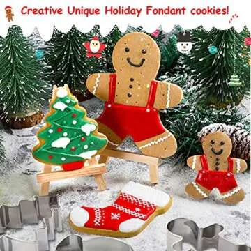 6Pcs Christmas Cookie Cutter Set Stainless Steel with Gingerbread Men,Christmas Tree,Snowflake, Candy Cane,Santa Face and Reindeer Face with Decorating Instructions