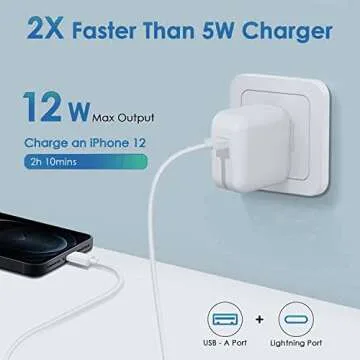 iPad Charger, iPhone Charger iPad Cord Fast Charging 12W USB Wall Charger Foldable Portable Travel P...