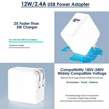 iPad Charger, iPhone Charger iPad Cord Fast Charging 12W USB Wall Charger Foldable Portable Travel Plug with 6.6FT Lightning iPad Cable Compatible with iPhone, iPad, iPad Mini 1/2/3/4/5,iPad Air 1/2/3