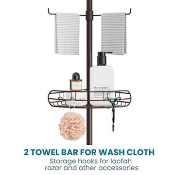 ALLZONE Corner Shower Caddy Tension Pole, 4-Tier Adjustable Shower Shelves, Rustproof Bathroom Shower Organizer Corner and Shower Racks for Inside Shower Storage,56 to 113 Inch Height, Oil Bronze