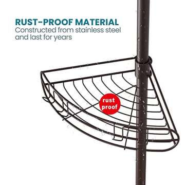 ALLZONE Corner Shower Caddy Tension Pole, 4-Tier Adjustable Shower Shelves, Rustproof Bathroom Shower Organizer Corner and Shower Racks for Inside Shower Storage,56 to 113 Inch Height, Oil Bronze