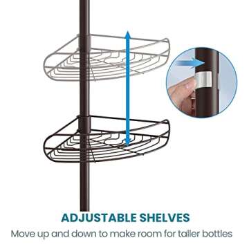 ALLZONE Corner Shower Caddy Tension Pole, 4-Tier Adjustable Shower Shelves, Rustproof Bathroom Shower Organizer Corner and Shower Racks for Inside Shower Storage,56 to 113 Inch Height, Oil Bronze