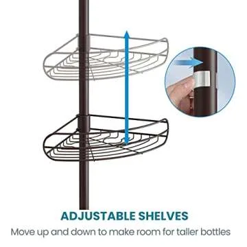 ALLZONE Corner Shower Caddy Tension Pole, 4-Tier Adjustable Shower Shelves, Rustproof Bathroom Shower Organizer Corner and Shower Racks for Inside Shower Storage,56 to 113 Inch Height, Oil Bronze