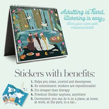 Sticker & Chill Sticker Book for Adults – 700+ Repositionable Colorful Clings Create Designs on 10...