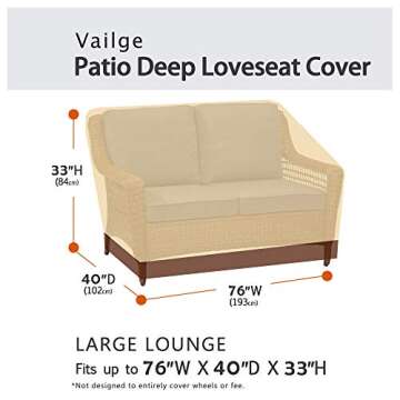 VAILGE 2-Seater Heavy Duty Patio Deep Bench Loveseat Cover,100% Waterproof Outdoor Deep Sofa Cover, ...