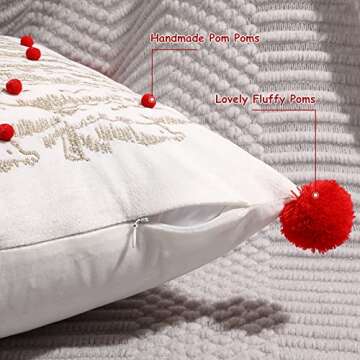 Lanieney Decorative Throw Pillow Covers 18x18 Set of 2 Farmhouse Velvet Embroidery Tree Cushion Cover with Pom Poms Holiday Pillowcase for Livingroom Sofa Couch