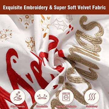 Lanieney Decorative Throw Pillow Covers 18x18 Set of 2 Farmhouse Velvet Embroidery Tree Cushion Cover with Pom Poms Holiday Pillowcase for Livingroom Sofa Couch