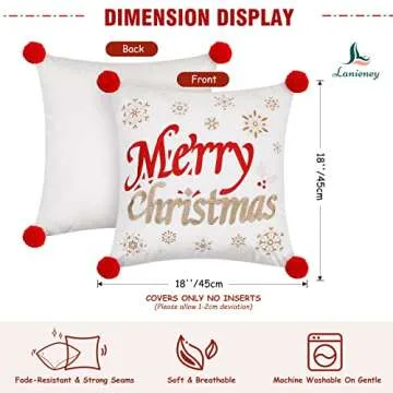 Lanieney Decorative Throw Pillow Covers 18x18 Set of 2 Farmhouse Velvet Embroidery Tree Cushion Cover with Pom Poms Holiday Pillowcase for Livingroom Sofa Couch