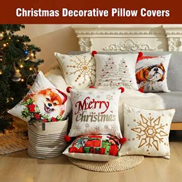 Lanieney Decorative Throw Pillow Covers 18x18 Set of 2 Farmhouse Velvet Embroidery Tree Cushion Cover with Pom Poms Holiday Pillowcase for Livingroom Sofa Couch