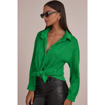 CHYRII Women's Textured Long Sleeve Button Down Shirt