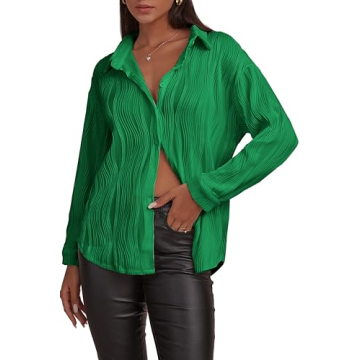 CHYRII Women's Textured Long Sleeve Button Down Shirt