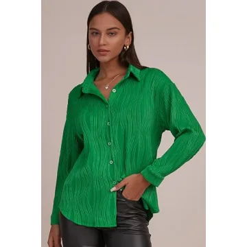 CHYRII Women's Textured Long Sleeve Button Down Shirt