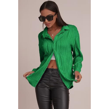 CHYRII Women's Textured Long Sleeve Button Down Shirt