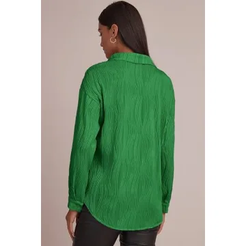 CHYRII Women's Textured Long Sleeve Button Down Shirt