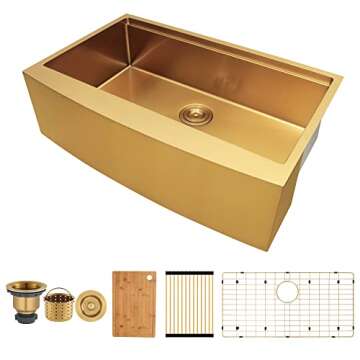 MONSINTA 33 Inch Gold Farmhouse Sink, 16 Gauge Deep Kitchen Sink with Cutting Board