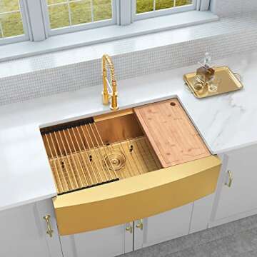 MONSINTA Gold Farmhouse Sink: Elegant & Durable Design