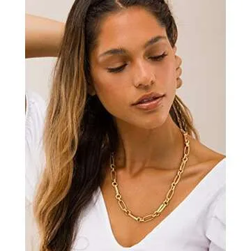 NUZON Gold Chunky Chain Necklace for Women 18K Gold Plated Thick Paperclip Link Choker Necklace Layering Statement Jewelry 19''