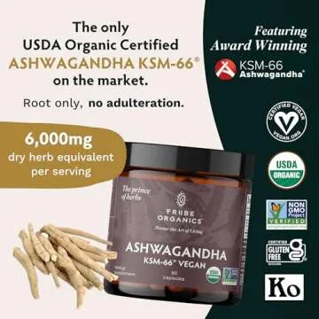 TRIBE ORGANICS Vegan Ashwagandha KSM 66 Pure Organic Root Powder Extract Ayurvedic Supplement - Focu...