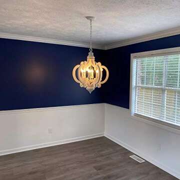 Farmhouse Wood Chandelier, 6-Lights Dining Room Light Fixtures Over Table, White Chandelier Light Fi...