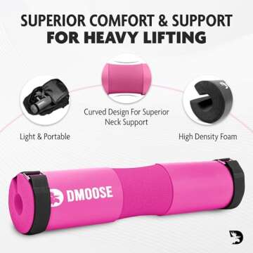 DMoose Barbell Pad, Relief Pressure from Neck, Shoulder, & Provide Lower Back Support, Non-Slip EVA Foam Squat Pad with Safety Straps, Hip Thrust Pad for Squats, Lunges - For Standard & Olympic Bars