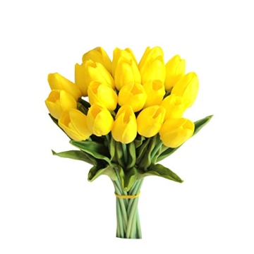 Mandy's 20pcs Yellow Flowers Artificial Tulip Silk Fake Flowers 13.5" for New Year Spring Mother's D...