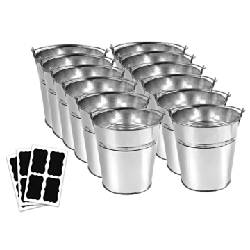 12 Metal Buckets with Chalkboard Stickers & Erasable Labels for Every Occasion