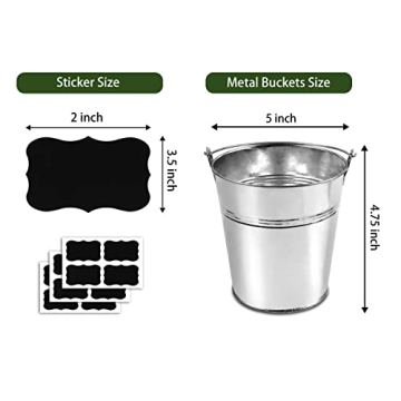 12 Sturdy Metal Buckets with Chalkboard Stickers for Events