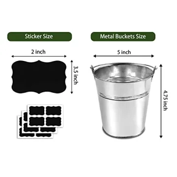 12 Sturdy Metal Buckets with Chalkboard Stickers for Events